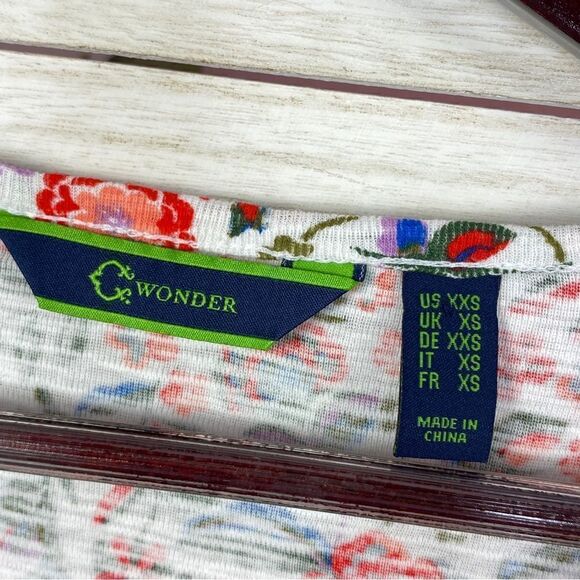 C Wonder Floral PomPom Hem Tunic Tee Shirt White Multi XXS - Picture 9 of 12